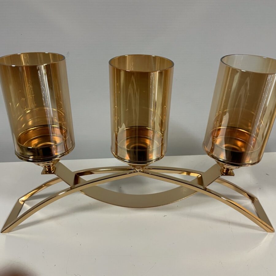 3 Arm Glass Tube Gold Candle Stand 1